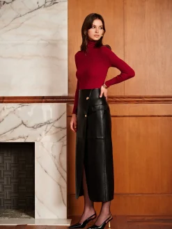 Slit PU Leather Straight Skirt