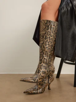 Snakeskin Print Knee-High Boots