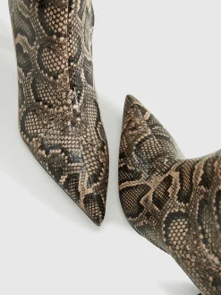 Snakeskin Print Knee-High Boots