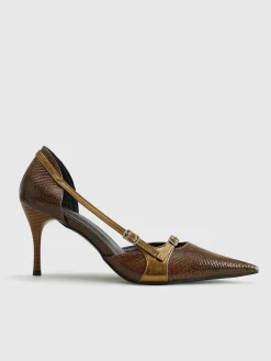 Snakeskin Printed Buckle Pumps