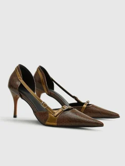 Snakeskin Printed Buckle Pumps
