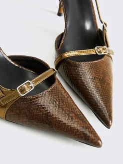 Snakeskin Printed Buckle Pumps