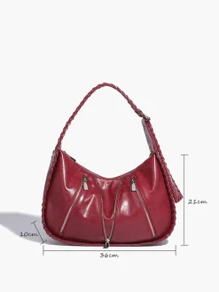 Soft-Buckle Zip-Decor Armpit Bag