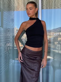 Solid Asymmetrical Neck Tank Top