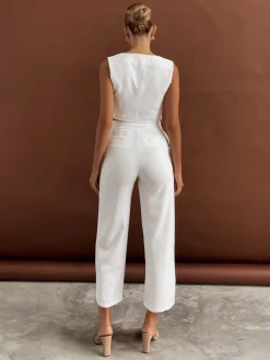 Solid  Asymmetrical Straight Leg Pants Set