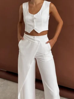 Solid  Asymmetrical Straight Leg Pants Set