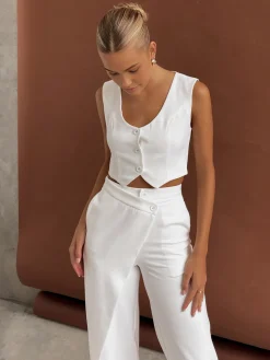 Solid  Asymmetrical Straight Leg Pants Set