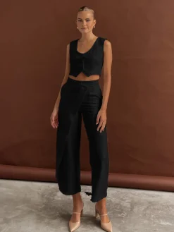 Solid  Asymmetrical Straight Leg Pants Set