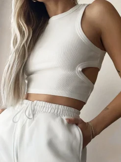 Solid Back Cutout Crop Tank Top