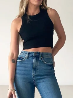 Solid Back Cutout Crop Tank Top