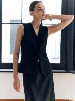 Solid Back Split Button V-Neck Vest