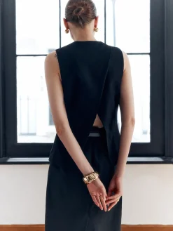 Solid Back Split Button V-Neck Vest