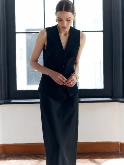 Solid Back Split Button V-Neck Vest