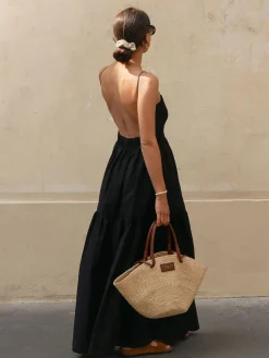 Solid Backless Long Dress