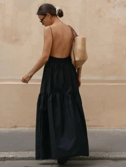 Solid Backless Long Dress