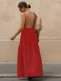 Solid Backless Long Dress