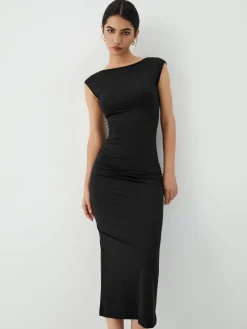 Solid Backless Midi Dress