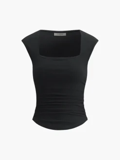 Solid Basic Cap Sleeve Top