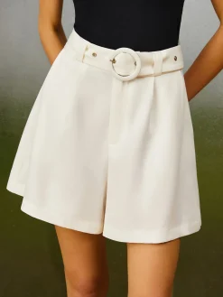 Solid Belted High Waist Shorts