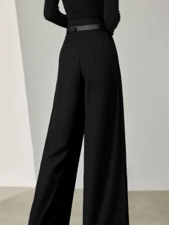 Solid Belted Pleated Wide Leg Pants