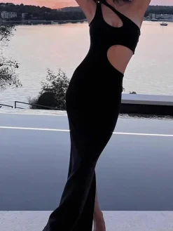 Solid Cutout Cami Long Dress