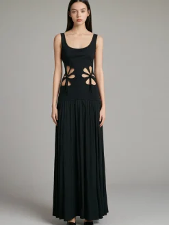 Solid Cutout Sleeveless Dress