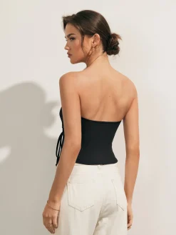 Solid Drawstring Backless Knotted Tube Top