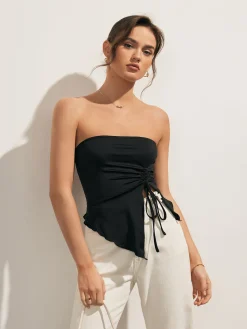 Solid Drawstring Backless Knotted Tube Top