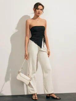 Solid Drawstring Backless Knotted Tube Top