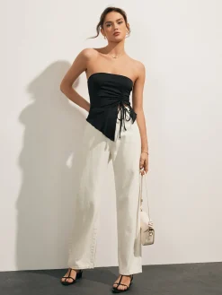 Solid Drawstring Backless Knotted Tube Top