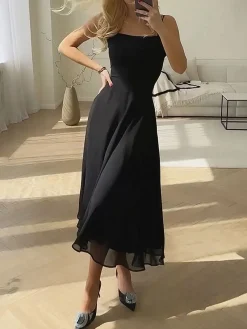 Solid Elegant Cami Long Dress