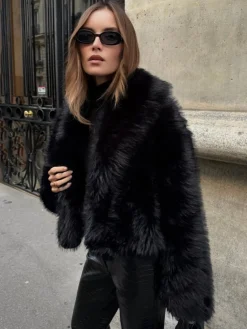 Solid Faux Fur Collar Jacket