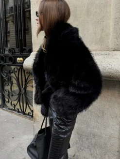 Solid Faux Fur Collar Jacket