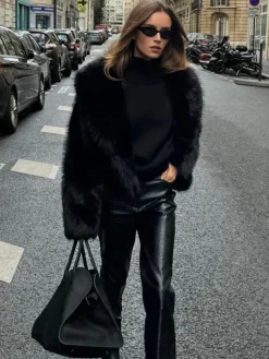 Solid Faux Fur Collar Jacket