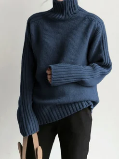 Solid High Neck Knit Sweater