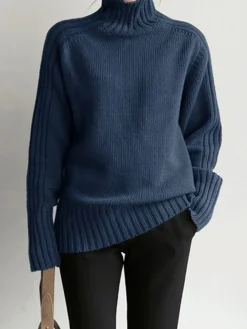 Solid High Neck Knit Sweater