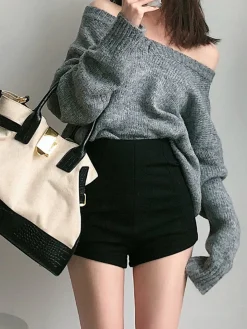 Solid High Waist Zip Shorts