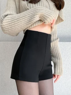 Solid High Waist Zip Shorts