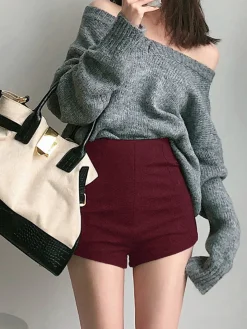 Solid High Waist Zip Shorts