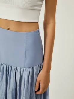 Solid High-Waisted Ruffle Pleated Maxi Skirt