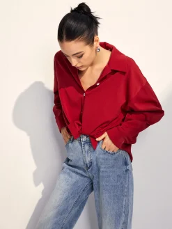 Solid Lapel Button Draped Shirt
