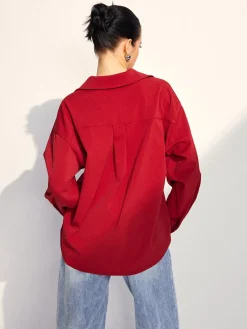 Solid Lapel Button Draped Shirt