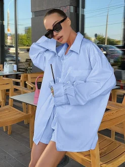 Solid Lapel Pocket Loose Shorts Set