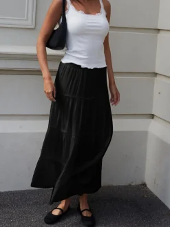 Solid Layered Long Skirt