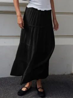 Solid Layered Long Skirt