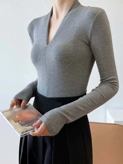 Solid Long Sleeve Knit Top