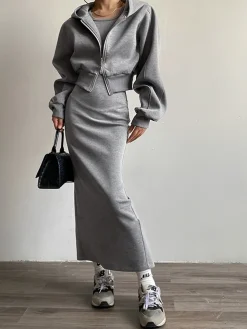 Solid Long Sleeve Zip Crop Hoodie