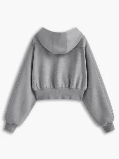 Solid Long Sleeve Zip Crop Hoodie
