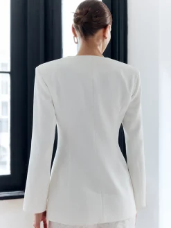 Solid Metal Button V-Neck Blazer