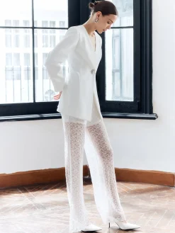 Solid Metal Button V-Neck Blazer